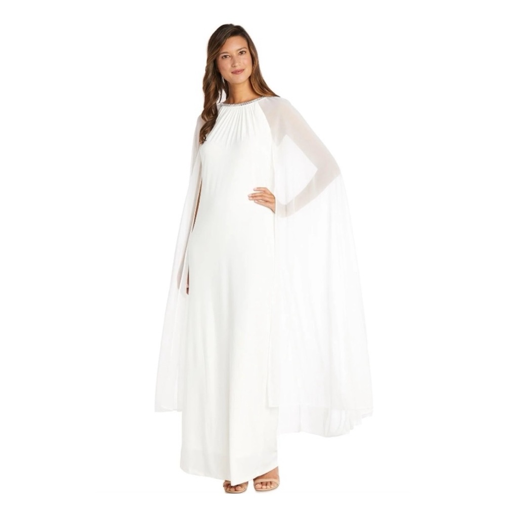 R&M Richards Long Formal Cape Gown in Ivory